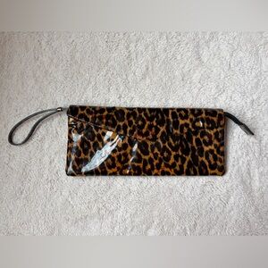 J Crew Leopard Print Leather Clutch with Wrist Strap
